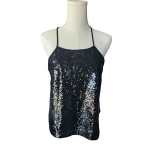 Forever 21 Sequin Tank Top Black Sleeveless Sparkle Party Top Womens Medium